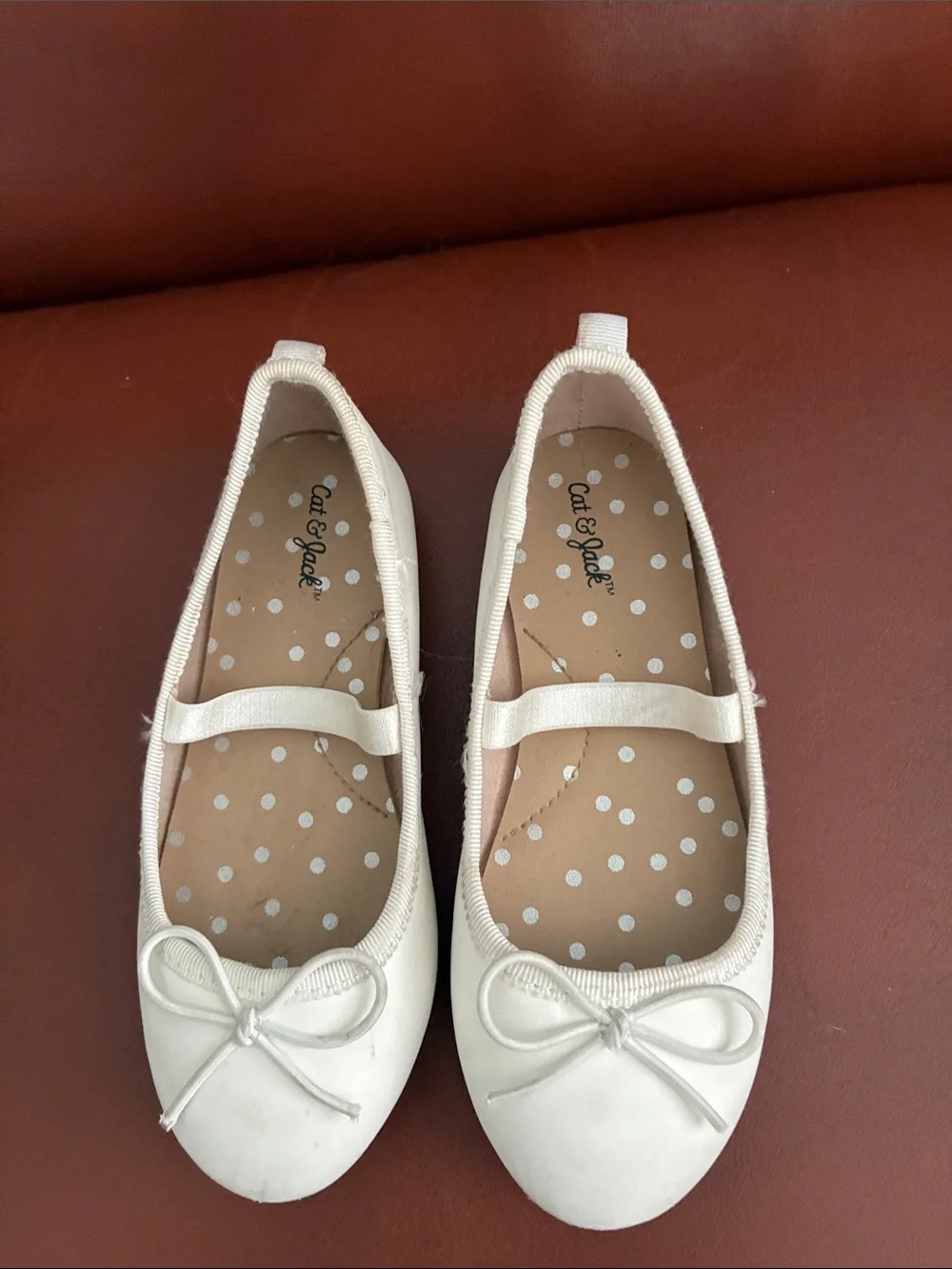 Cat & Jack Cream Girls' Bow Strap Ballet Flats